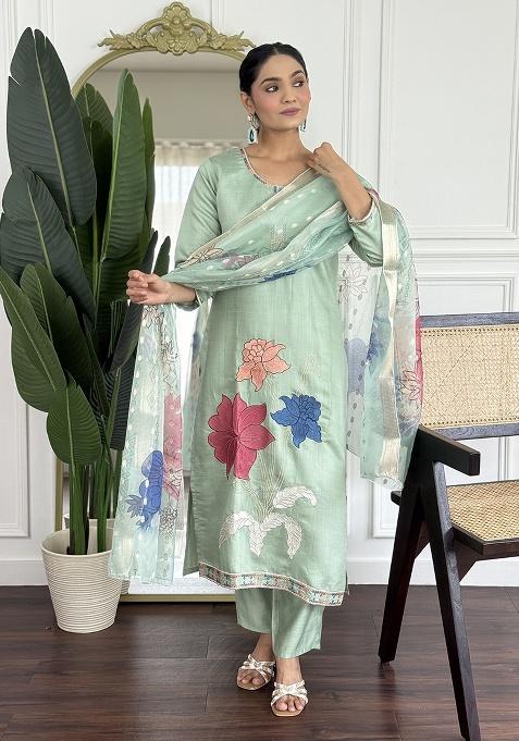 Light Green Embroidery Viscose Kurta Set