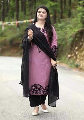 Pink Embroidery Viscose Kurta Set