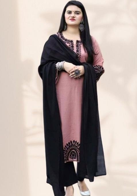 Pink Embroidery Viscose Kurta Set