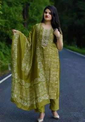 Green Embroidery Viscose Kurta Set