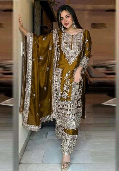 Yellow Embroidery Viscose Kurta Set