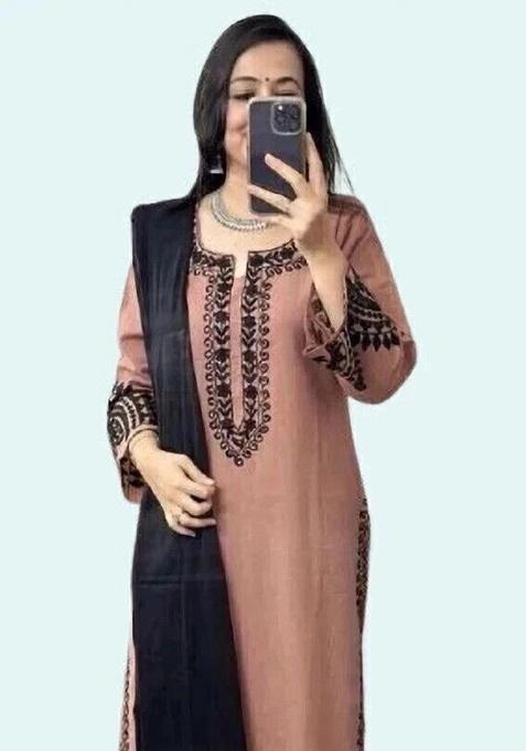 Pink Embroidery Viscose Kurta Set