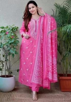 Pink Embroidery Viscose Kurta Set