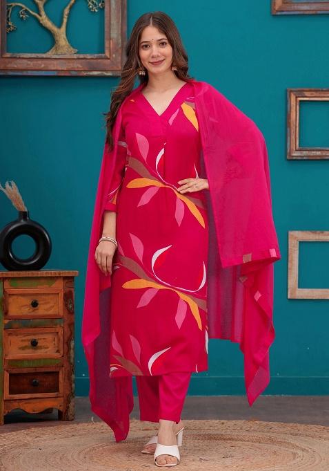 Pink Embroidery Polyester Kurta Set