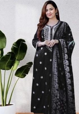 Black Embroidery Viscose Kurta Set