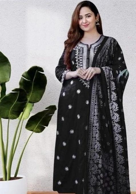 Black Embroidery Viscose Kurta Set