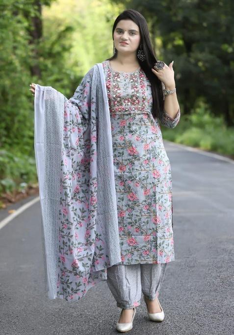 Grey Embroidery Viscose Kurta Set