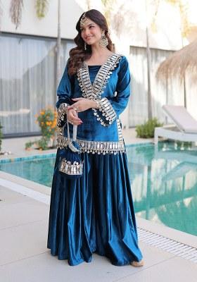 Rama Embroidery Velvet Kurta Set