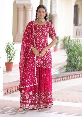 Pink Embroidery Georgette Kurta Set