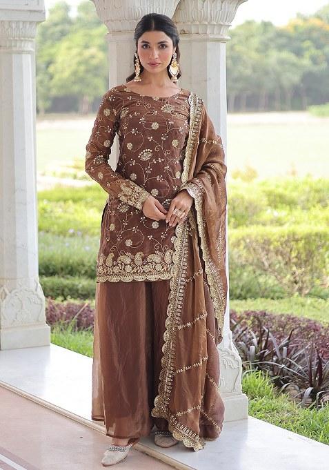 Coffee Embroidery Fendi Kurta Set