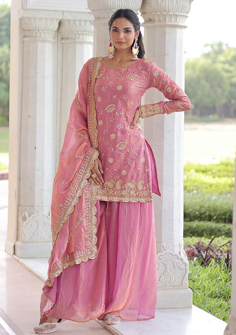 Pink Embroidery Fendi Kurta Set - Indya