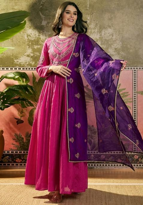 Pink Embroidery Blended Gown