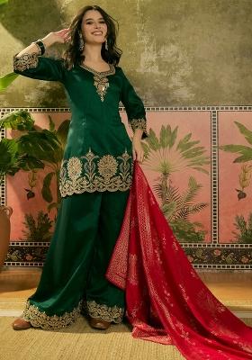 Green Embroidery Blended Kurta Set