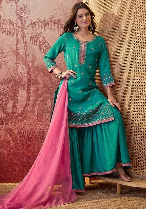 Firoji Embroidery Blended Kurta Set