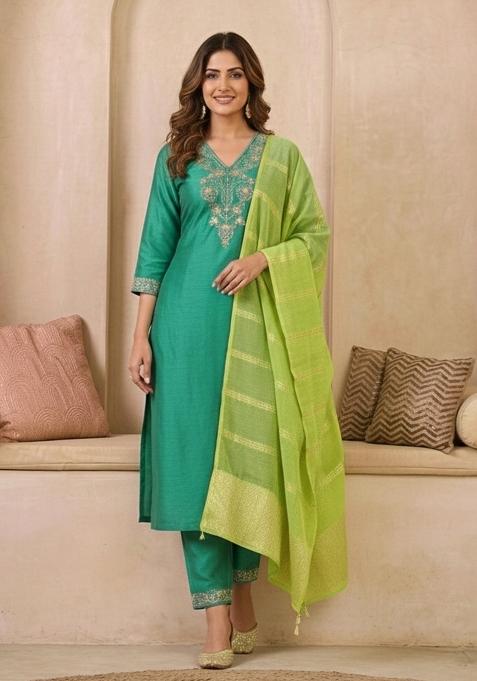 Firoji Embroidery Blended Kurta Set
