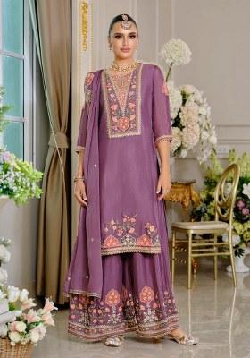 Lavender Embroidery Chinon Kurta Set
