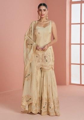Cream Embroidered Cosmos Sharara Set
