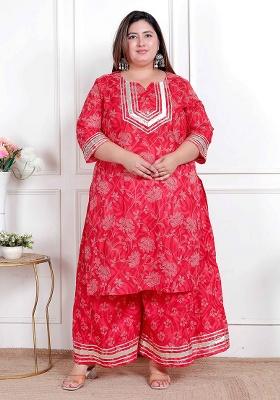 RED Gota Work Cotton Kurta Set