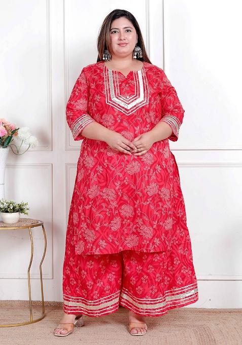 RED Gota Work Cotton Kurta Set