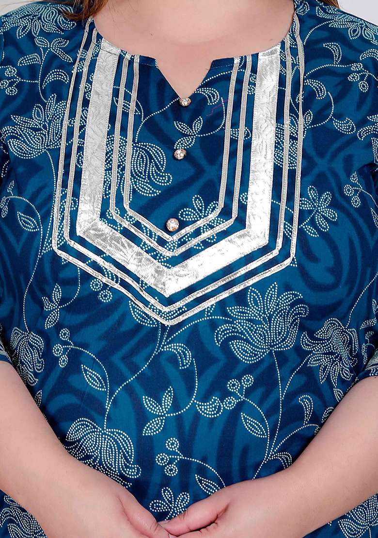 Blue Embroidered Cotton Straight Kurta Set - Indya