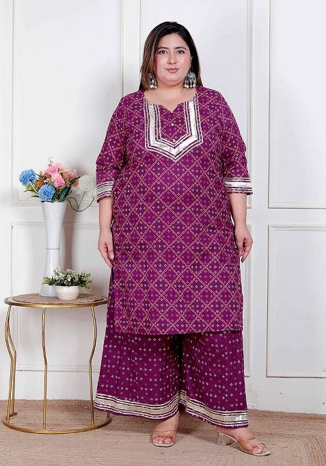 Magenta Gota Work Cotton Kurta Set