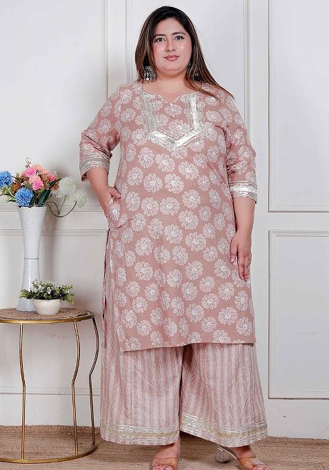 BROWN Gota Work Cotton Kurta Set