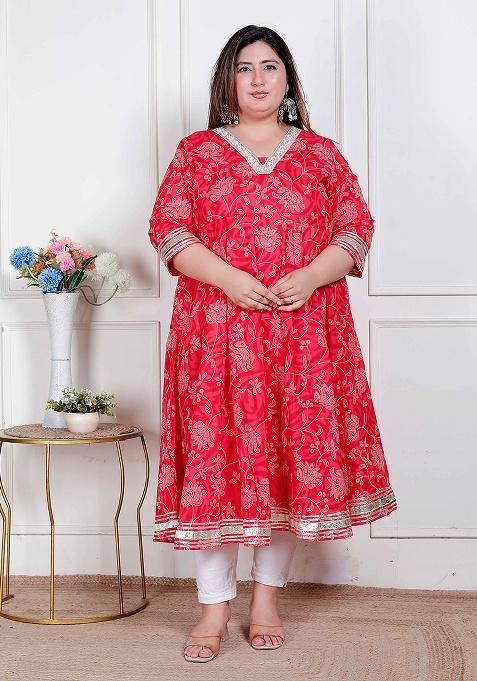 RED Embroidery Cotton Anarkali