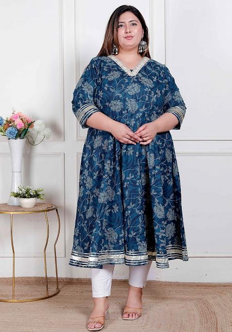 BLUE Embroidery Cotton Anarkali