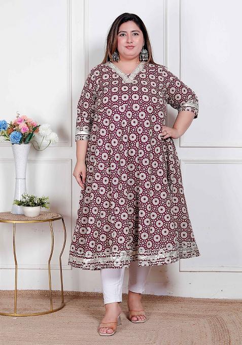 CREAM Embroidery Cotton Anarkali