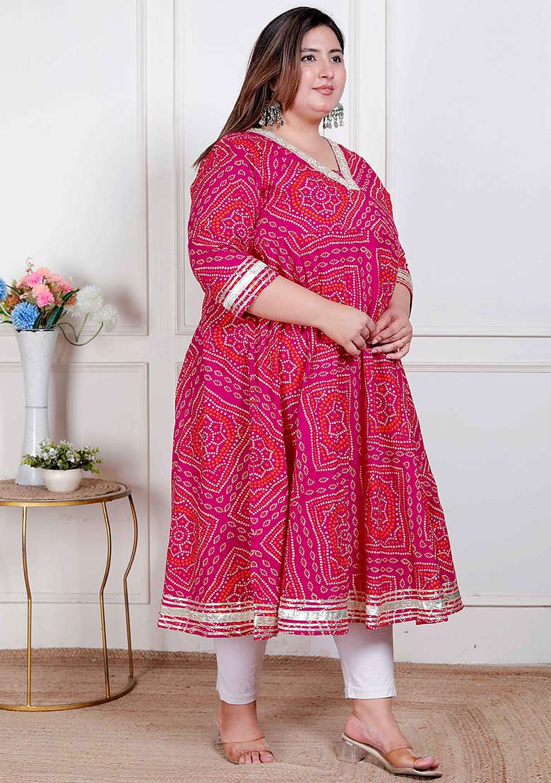 Pink Embroidery Cotton Anarkali - Indya