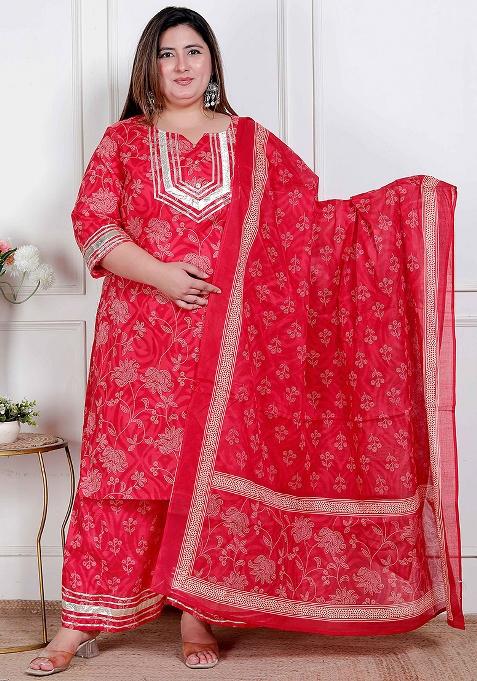 RED Gota Work Cotton Kurta Set