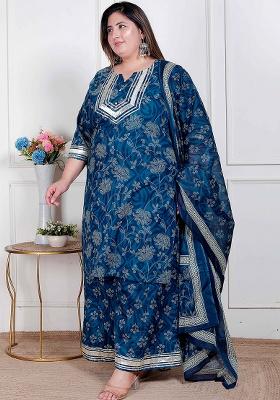 BLUE Gota Work Cotton Kurta Set