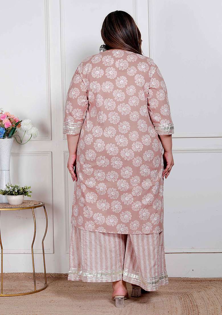 Brown Printed Cotton Straight Kurta Set - Indya