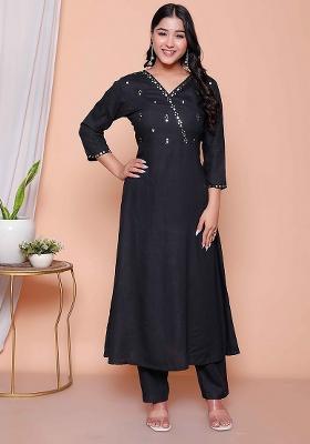 Black Mirror Work Rayon Kurta Set