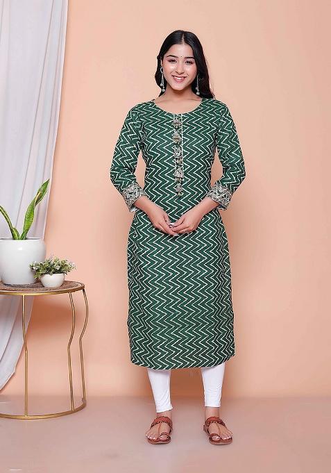 Green Embroidery Rayon Kurta Set