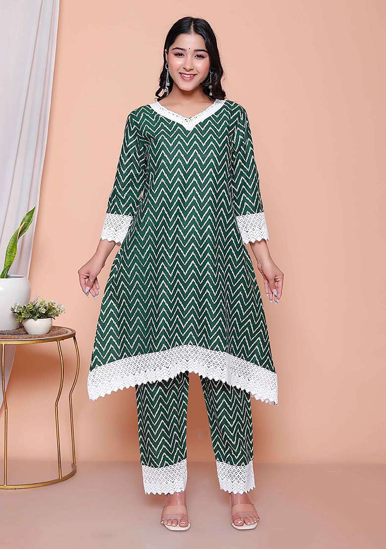 Green Printed Rayon Co Ord Set - Indya