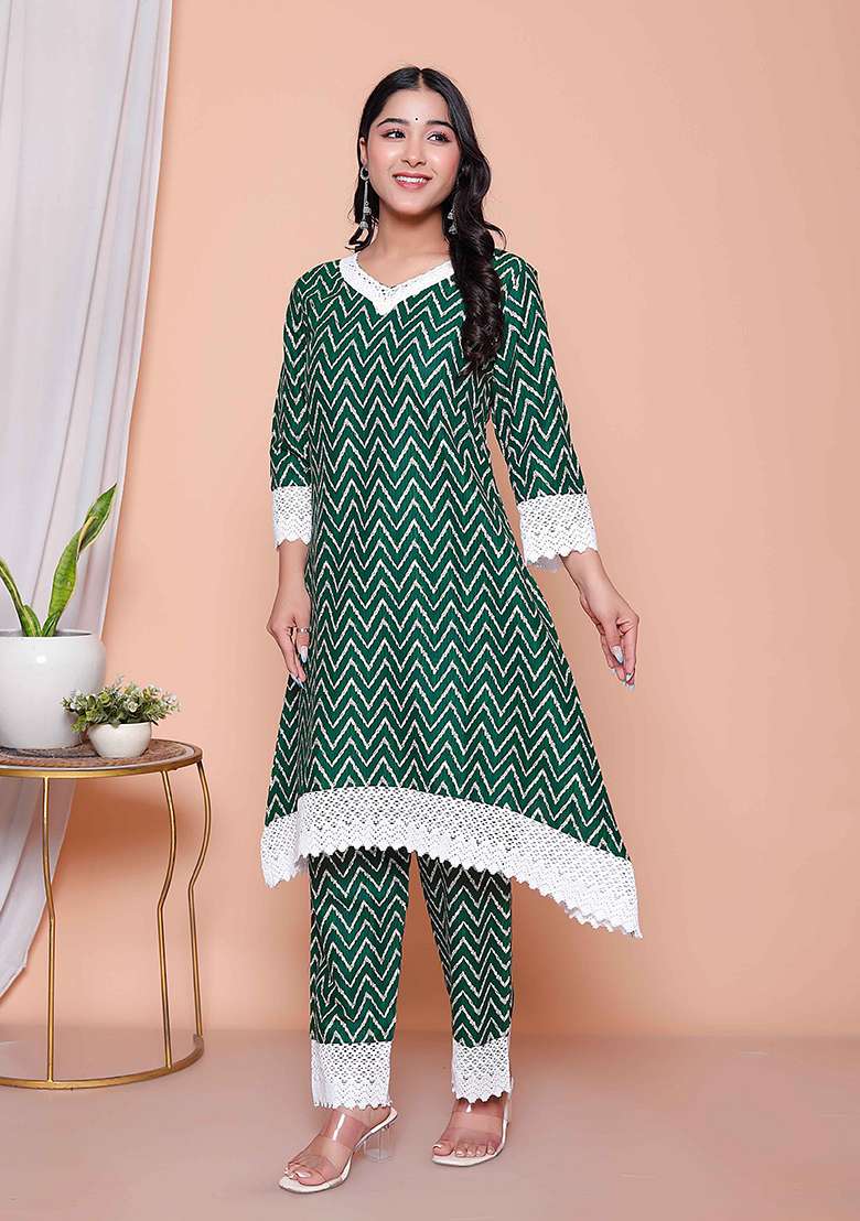 Green Printed Rayon Co Ord Set - Indya
