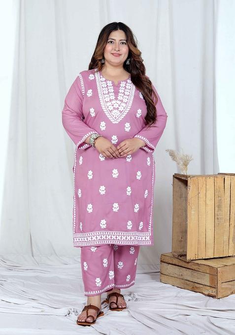 Blue Embroidery Cotton Kurta Set