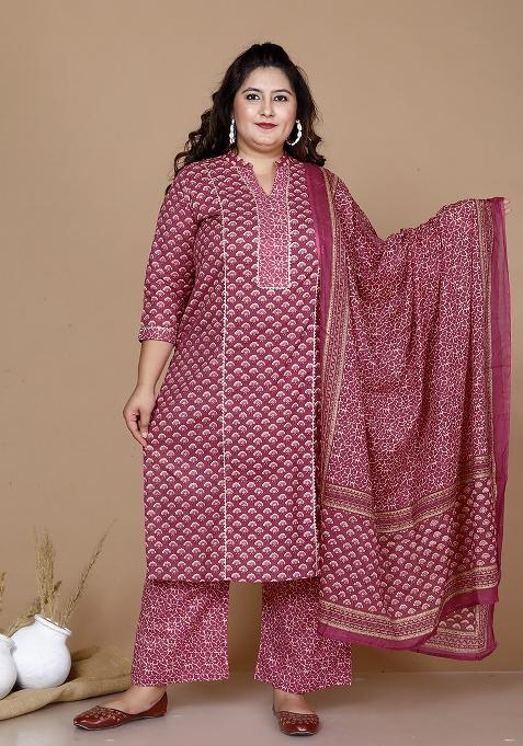 Pink Floral Cotton Kurta Set