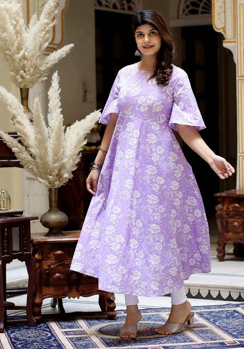 Lavender Floral Cotton Anarkali
