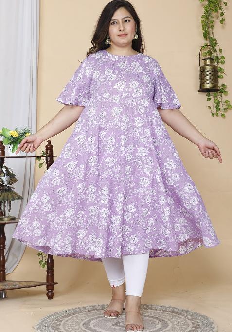 Lavender Floral Cotton Anarkali