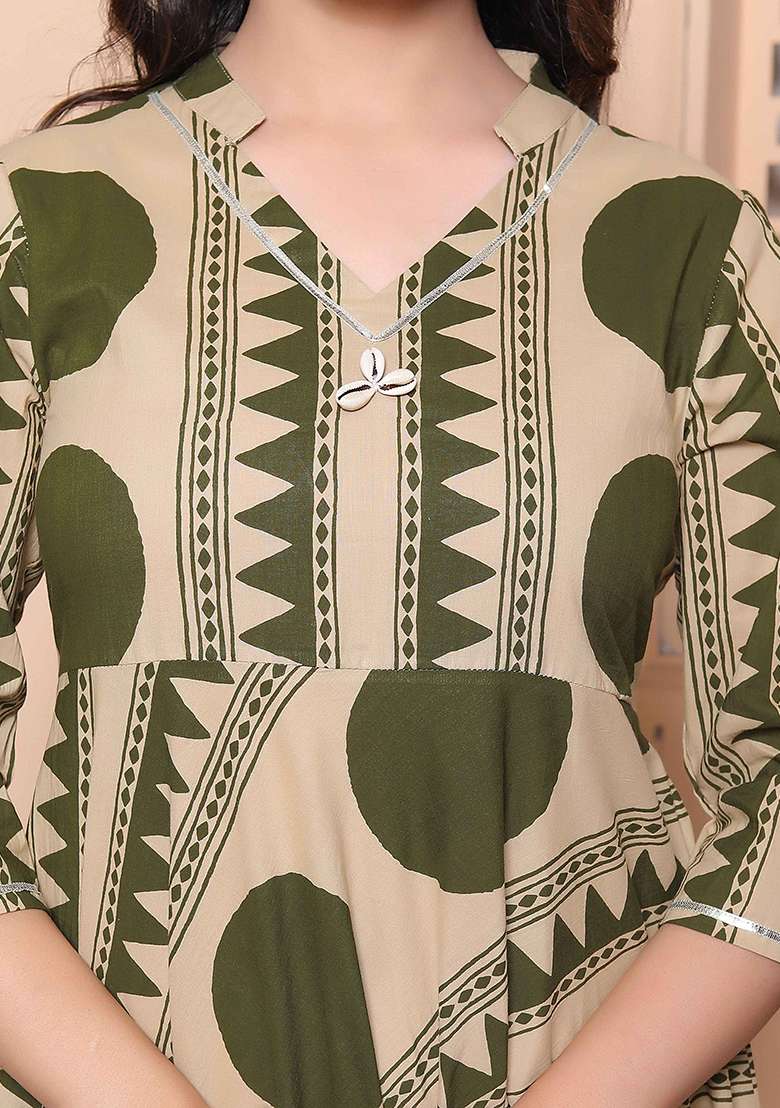 Green Polka Dot Cotton Anarkali - Indya