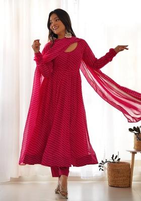 Pink Printed Georgette Kurta Set