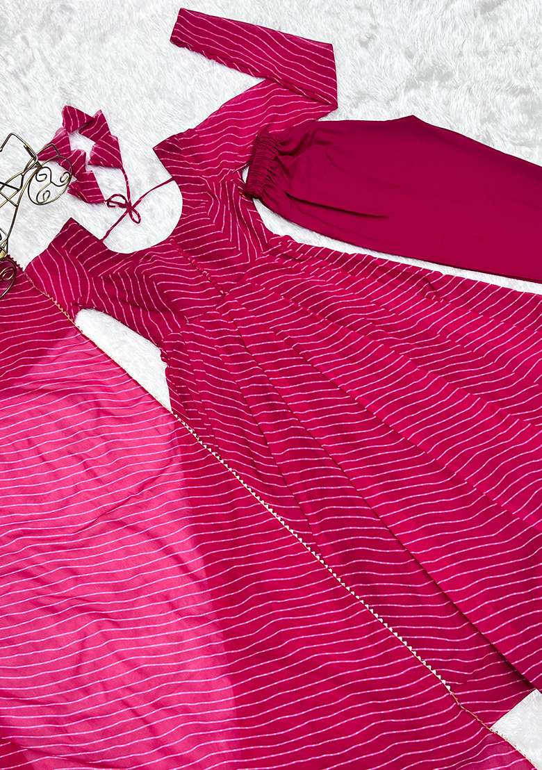 Pink Printed Georgette Kurta Set - Indya