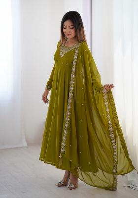 Mahendi Green Embroidery Georgette Kurta Set