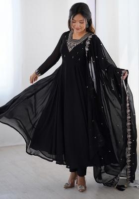Black Embroidery Georgette Kurta Set
