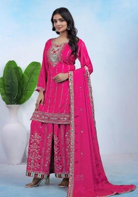 Pink Embroidery Silk Sharara Set