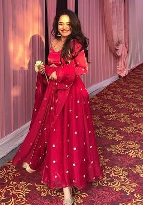 RED Embroidery Silk Salwar Kameez