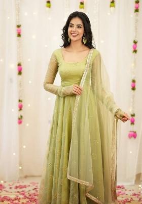 Green Embroidery Organza Salwar Kameez