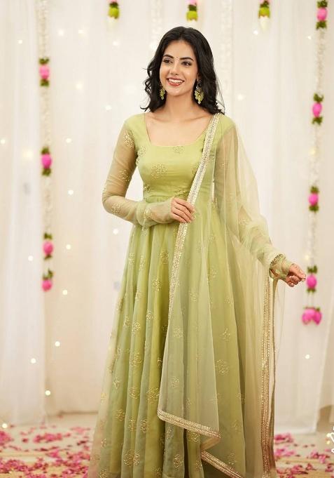 Green Embroidery Organza Salwar Kameez